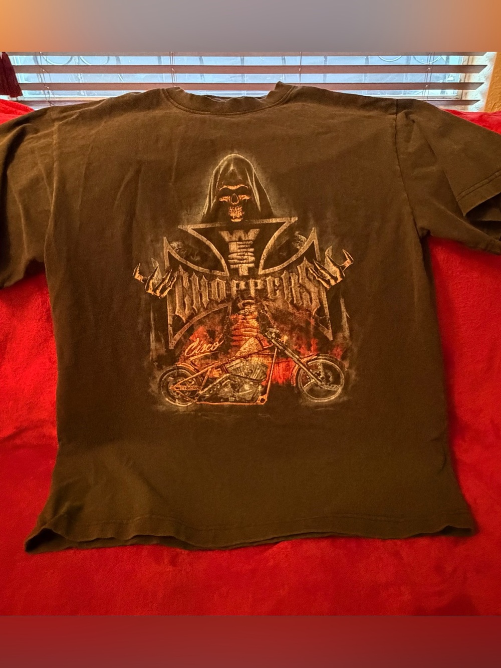 Black Short-Sleeve Motorcycle Graphic Tee with Hooded Skull Design